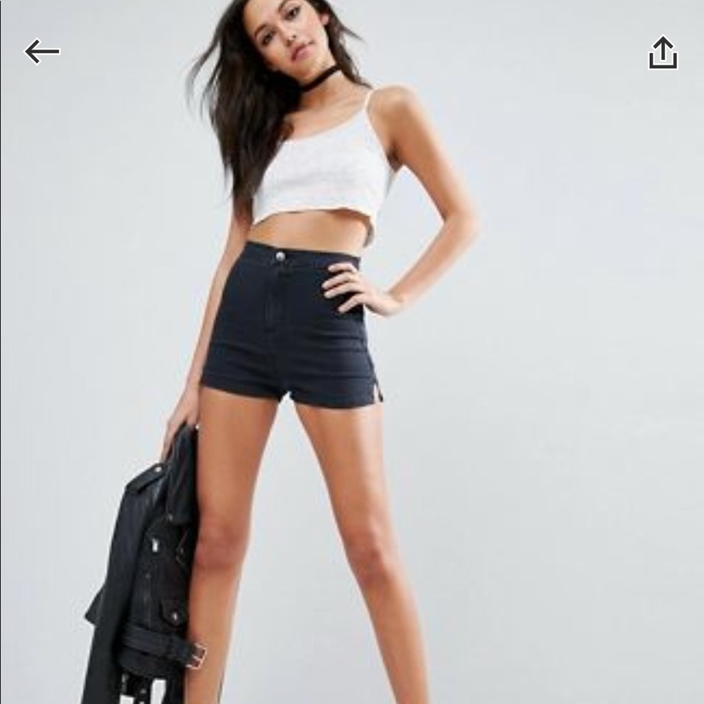 Very High Waisted Washed Black Shorts